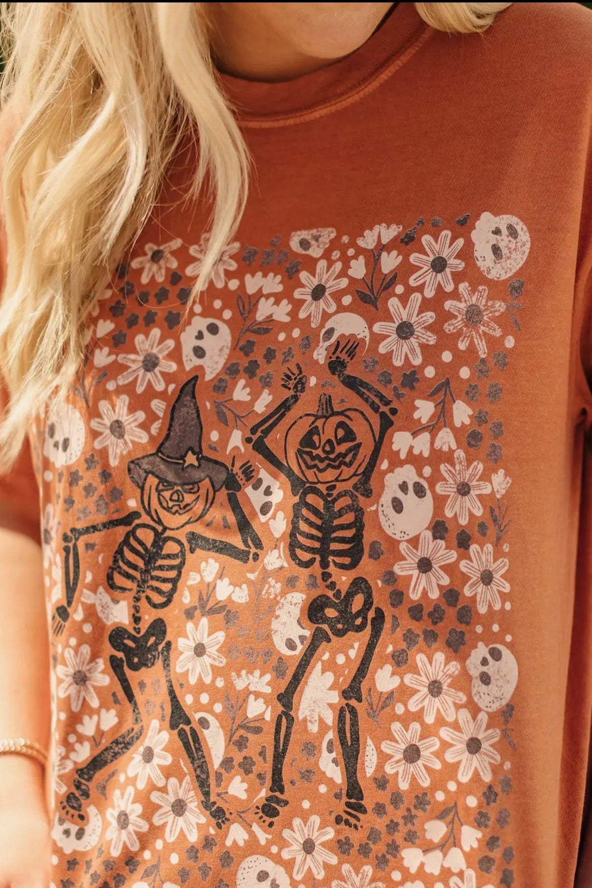 Skeleton floral pumpkin tee