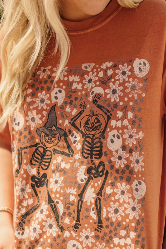 Skeleton floral pumpkin tee