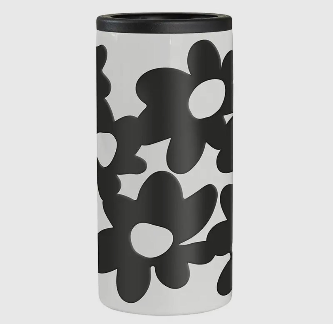 Black floral skinny can cooler