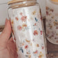 Glass cup with bamboo lid, 16 oz (various patterns)