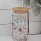 Glass cup with bamboo lid (various patterns)