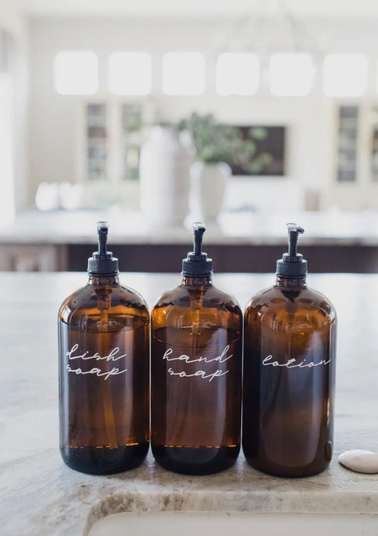 Glass amber liquid pump dispensers