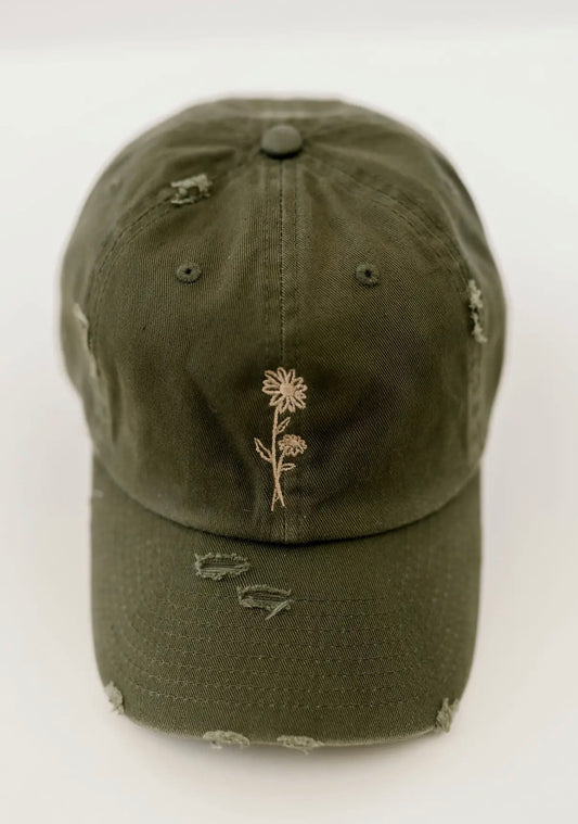 Olive daisy flower vintage hat