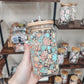 Glass cup with bamboo lid, 20 oz (various patterns)