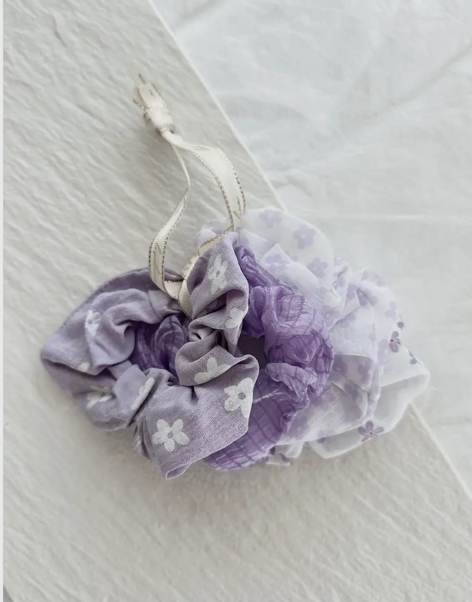 Girls ribbon floral hair scrunchie set (various)