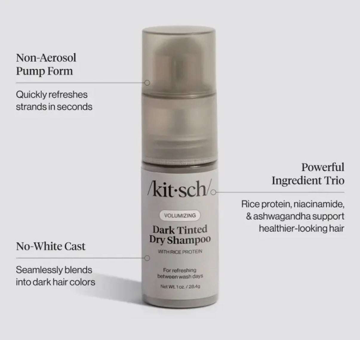 Volumizing rice protein dry shampoo, dark tinted