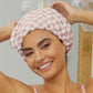 Kitsch satin lined flexi shower cap - terracotta checkered
