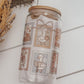 Glass cup with bamboo lid, 16 oz (various patterns)