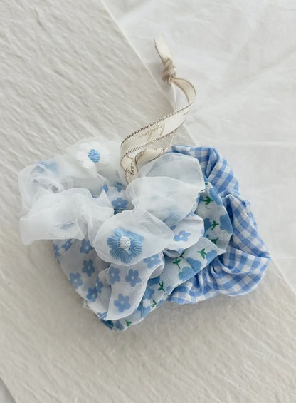 Girls ribbon floral hair scrunchie set (various)