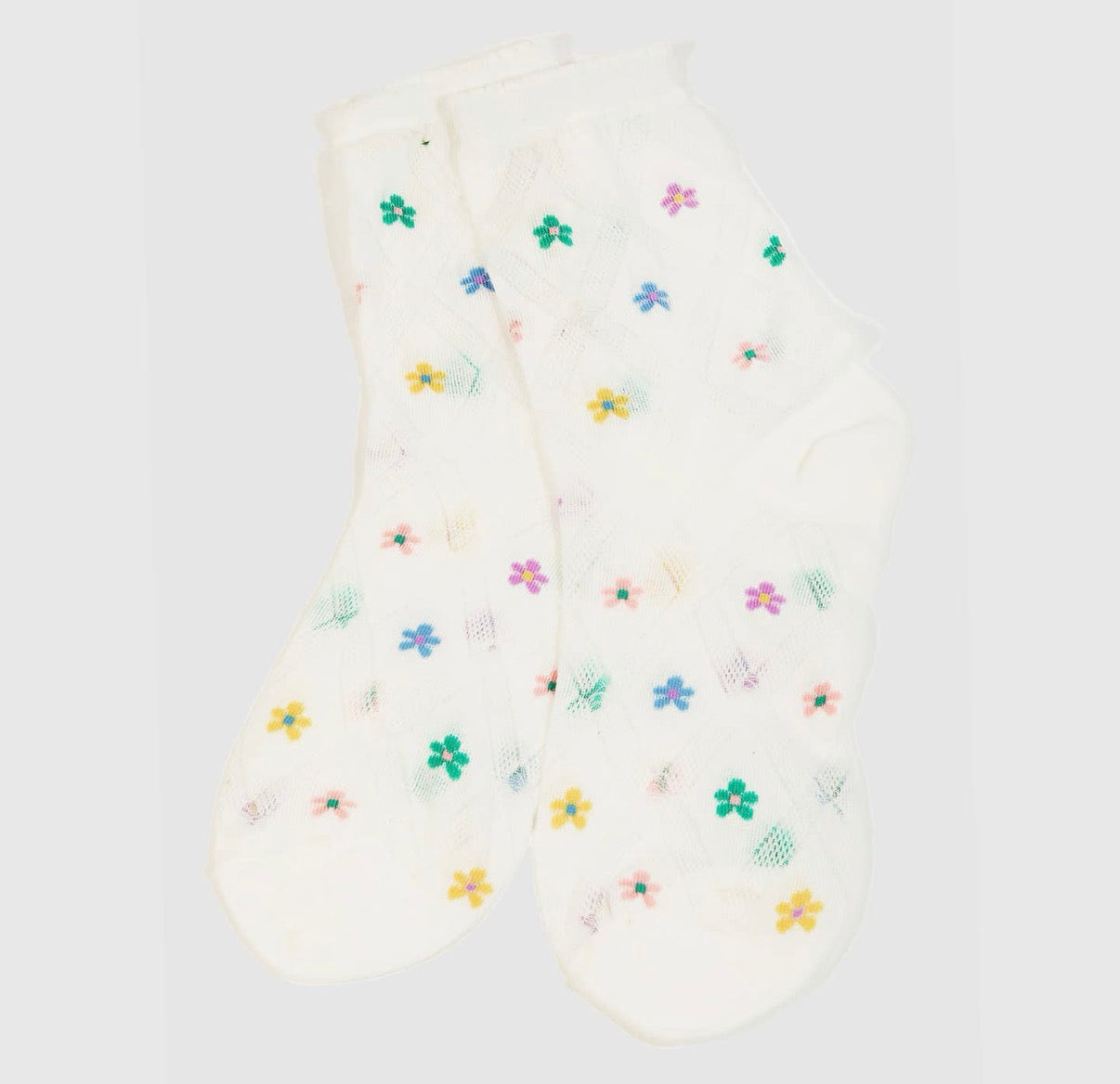White flower print socks
