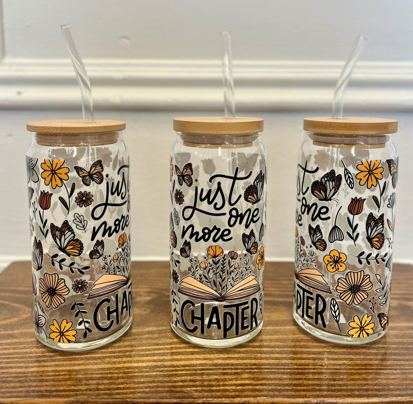 Glass cup with bamboo lid, 20 oz (various patterns)