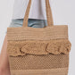 Crochet straw ruffle tote bag