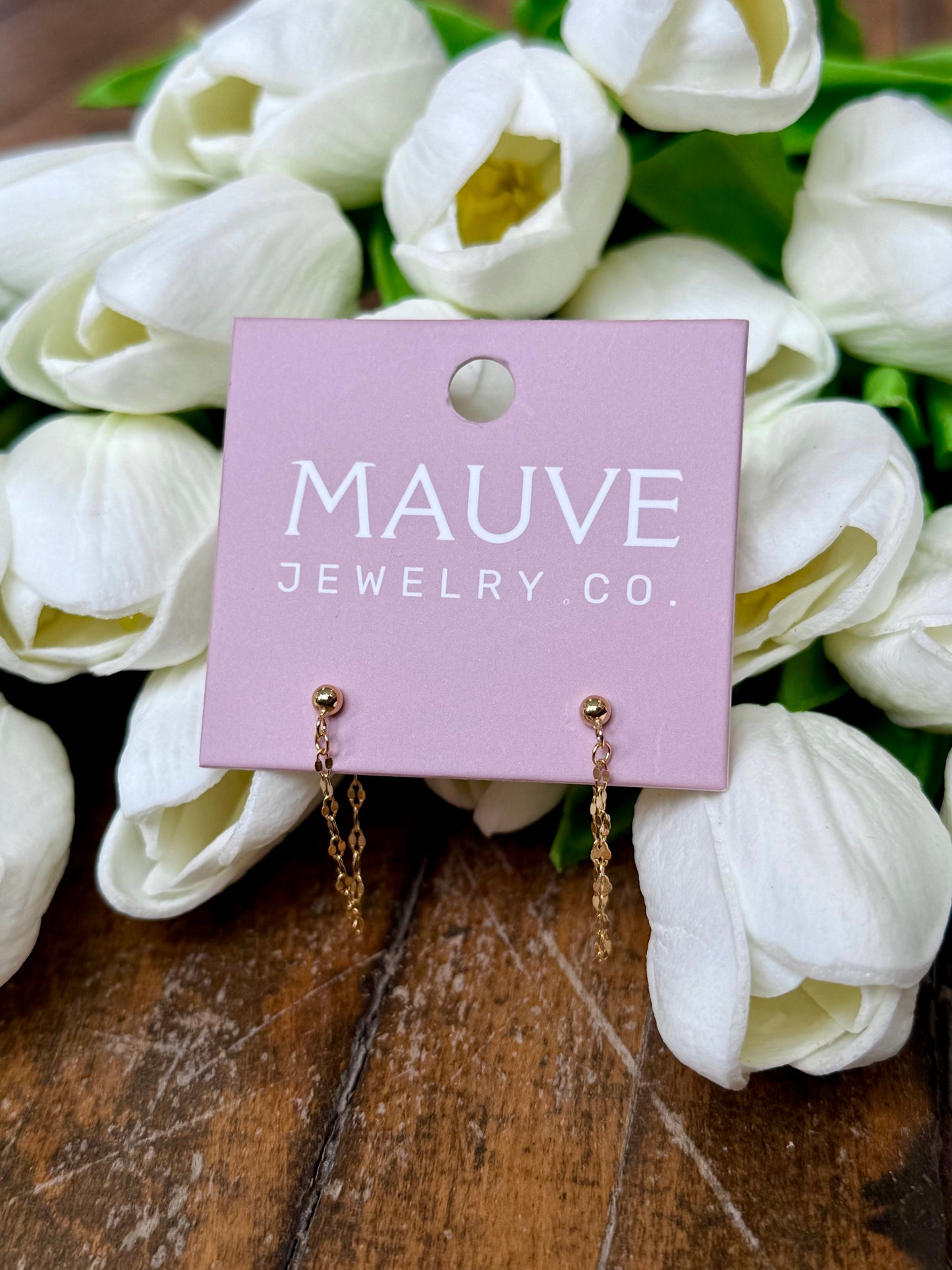 Drop chain stud earrings