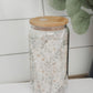 Glass cup with bamboo lid, 16 oz (various patterns)