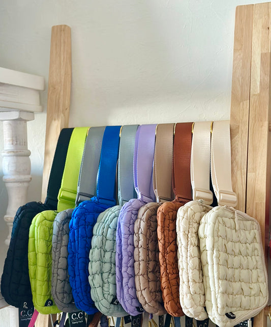 Quilted puffer fanny pack belt bag (various colors)