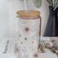 Glass cup with bamboo lid, 16 oz (various patterns)