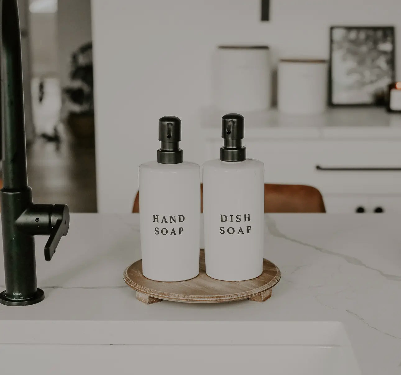 Stoneware soap dispenser and dish