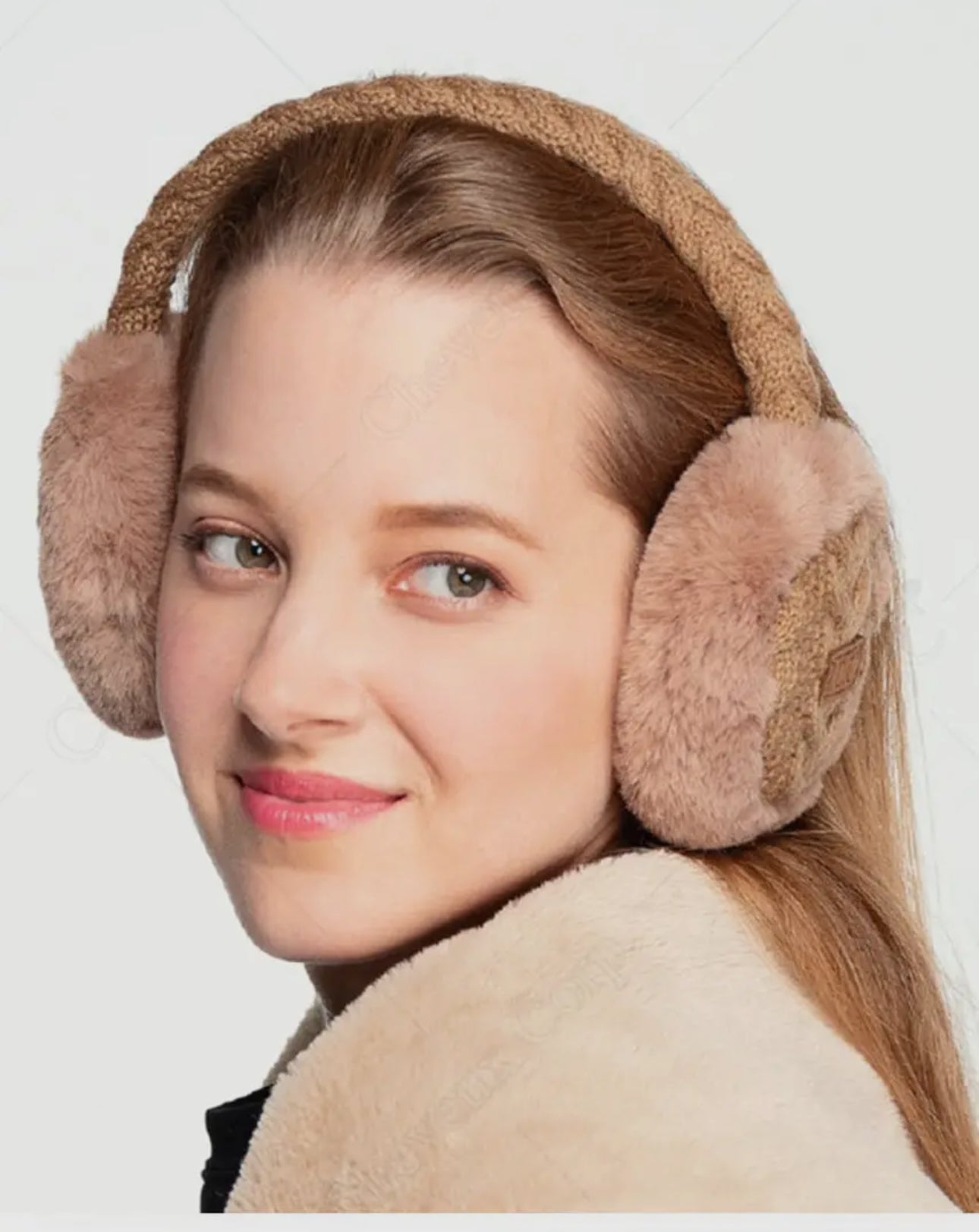 C.C. Cable knit fur earmuffs