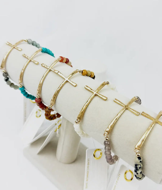 Hammered cross bracelet (various)