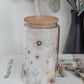Glass cup with bamboo lid (various patterns)