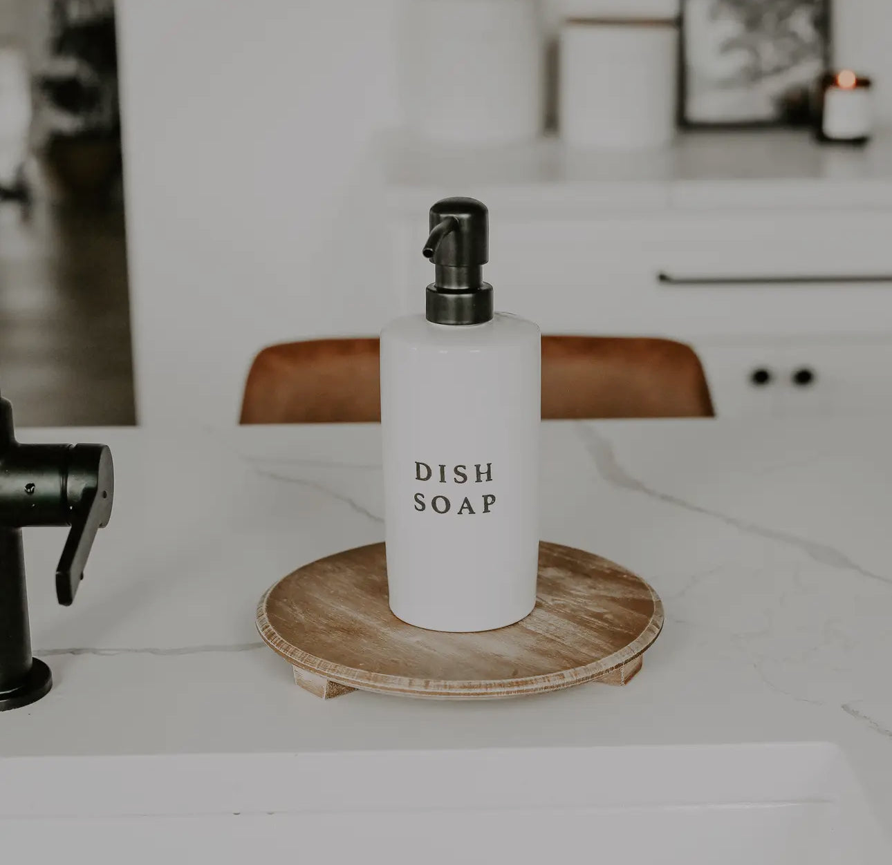 Stoneware soap dispenser and dish