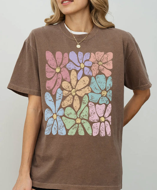 Boho abstract flowers tee