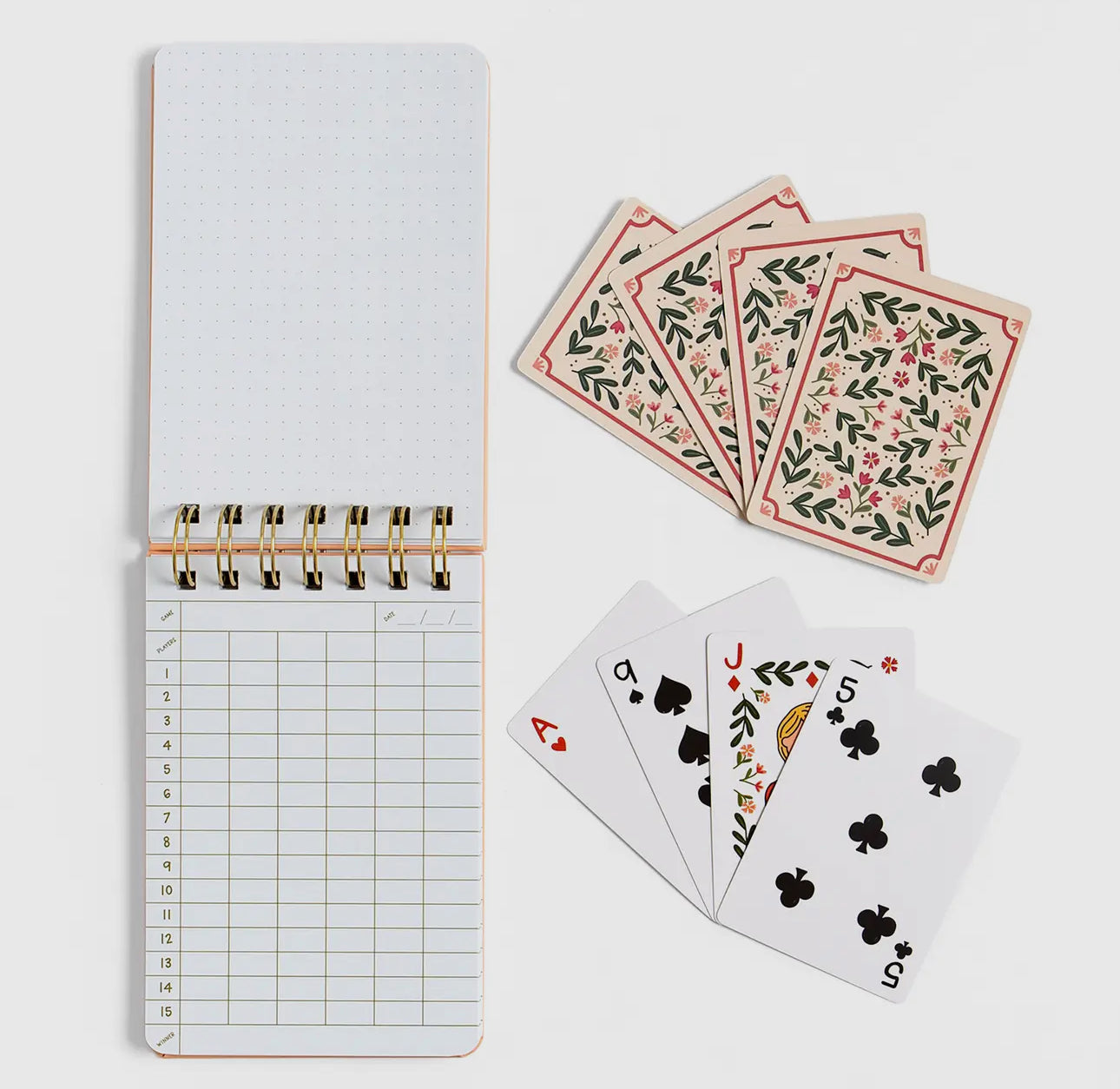 Keeping score notepad and playing card set