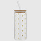 Glass tumbler cup with bamboo lid and straw