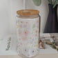 Glass cup with bamboo lid (various patterns)