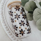 Glass cup with bamboo lid (various patterns)