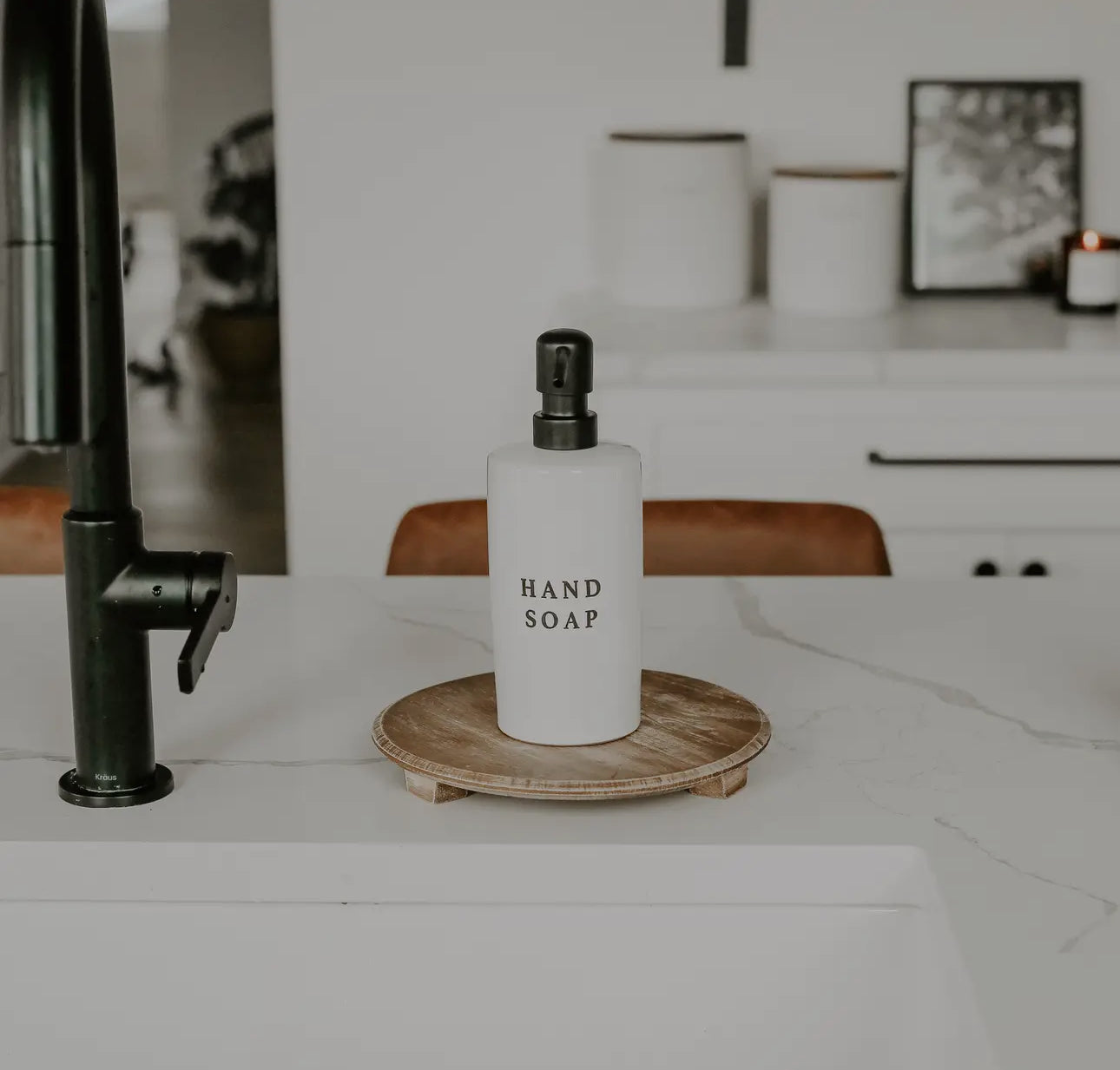 Stoneware soap dispenser and dish