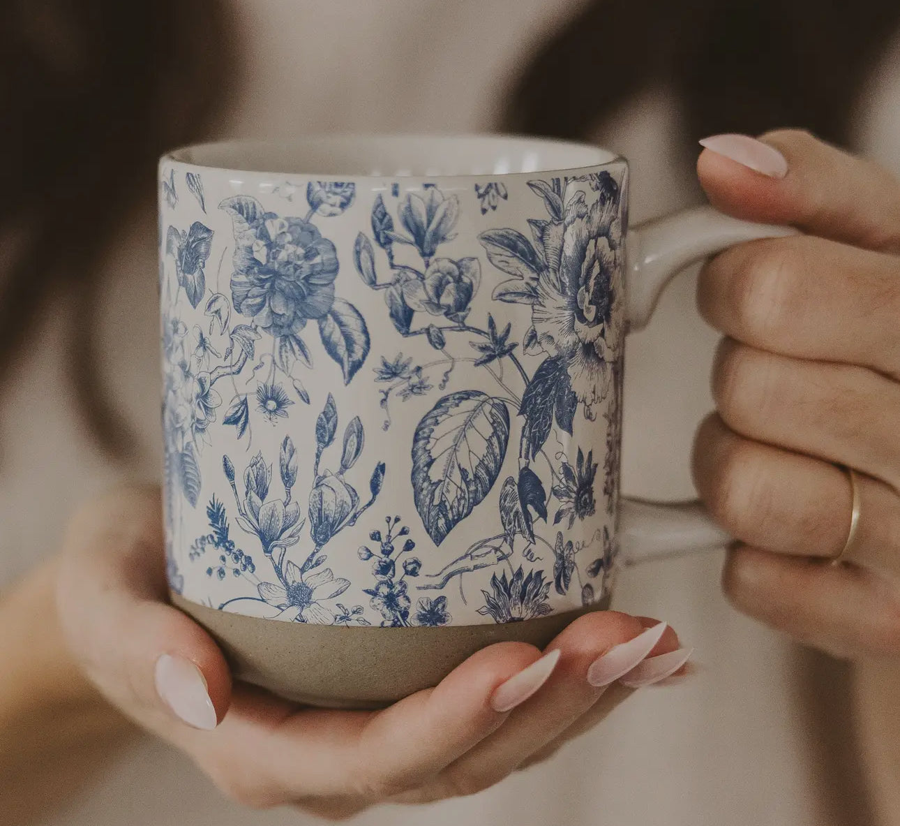 Floral stoneware coffee mug (various)