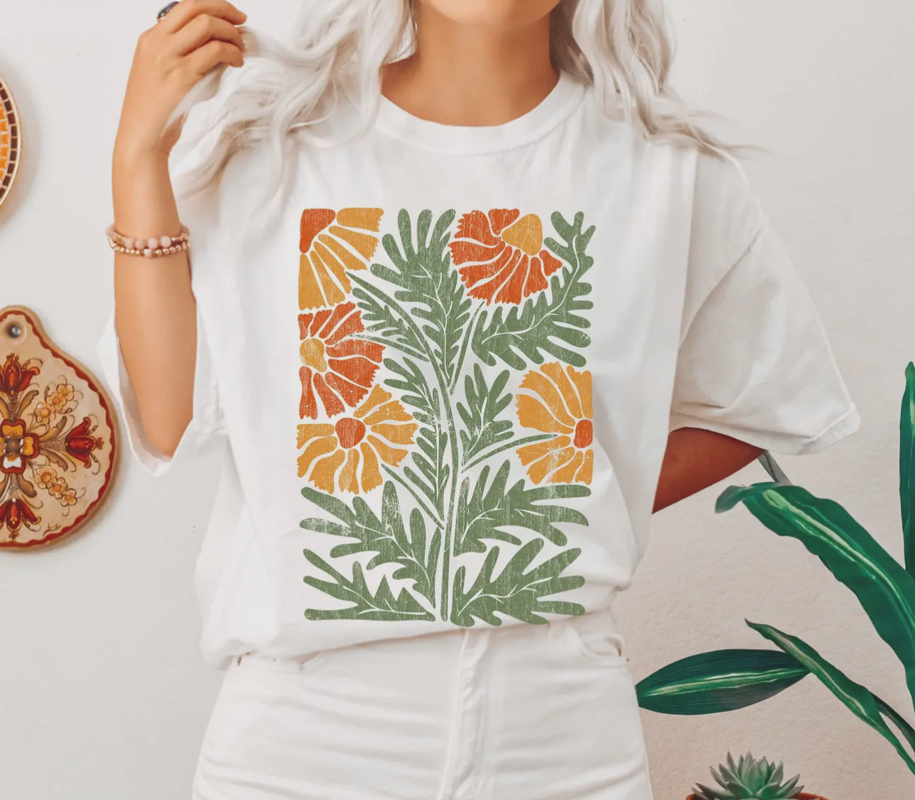 Boho botanical wildflowers vintage art tee