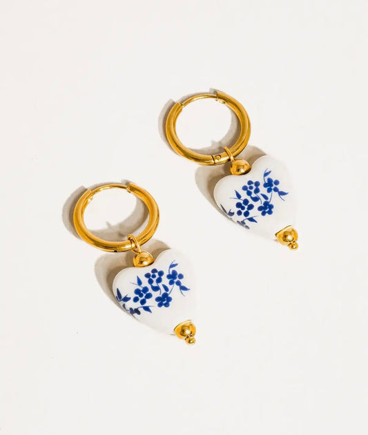 Blue floral heart earring