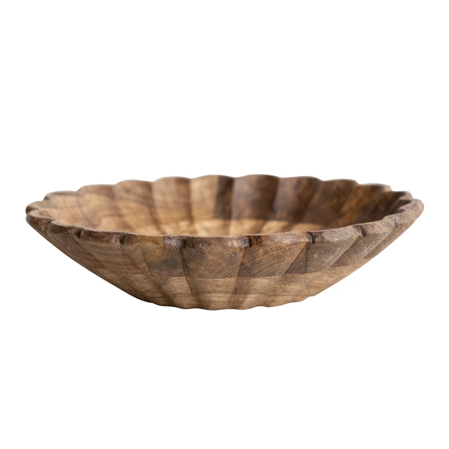 Scalloped mango wood bowl